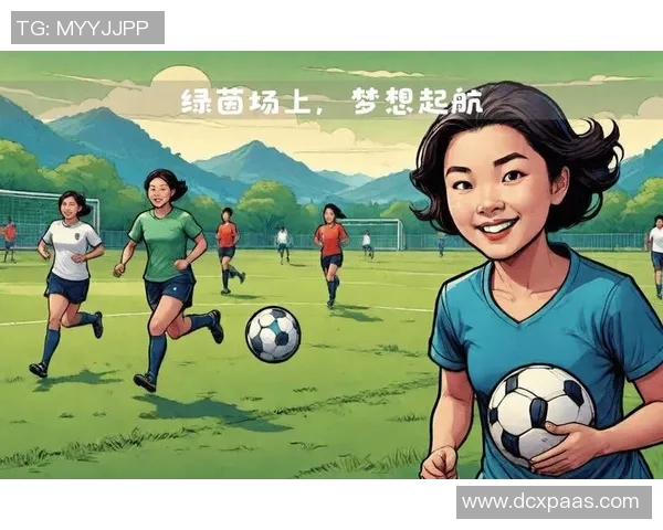 三位足球巨星头像环绕少女闪耀绿茵梦想舞台